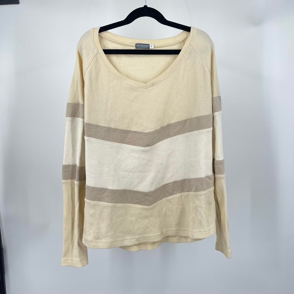 Earthbound Women's Boho Thermal Waffle Knit Henley Top Striped Indie Gorpcore S